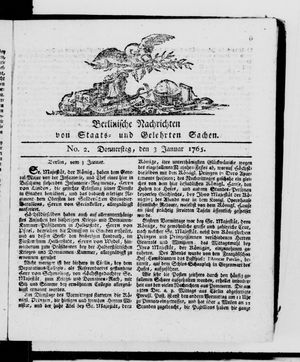 Berlinische Nachrichten von Staats- und gelehrten Sachen vom 03.01.1765