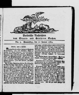 Berlinische Nachrichten von Staats- und gelehrten Sachen vom 10.01.1765