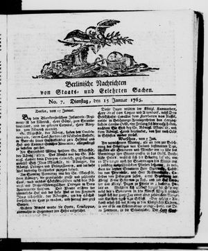 Berlinische Nachrichten von Staats- und gelehrten Sachen vom 15.01.1765