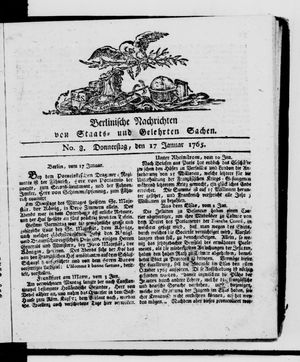 Berlinische Nachrichten von Staats- und gelehrten Sachen vom 17.01.1765
