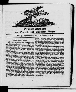 Berlinische Nachrichten von Staats- und gelehrten Sachen vom 19.01.1765