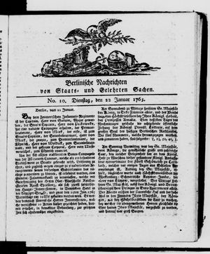 Berlinische Nachrichten von Staats- und gelehrten Sachen vom 22.01.1765