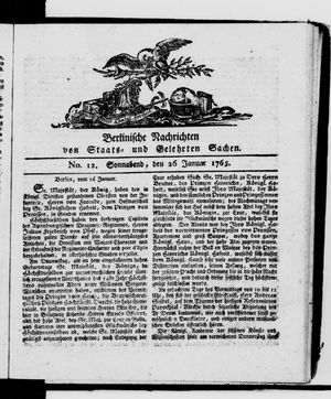 Berlinische Nachrichten von Staats- und gelehrten Sachen vom 26.01.1765