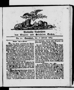 Berlinische Nachrichten von Staats- und gelehrten Sachen vom 16.02.1765