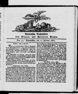 Berlinische Nachrichten von Staats- und gelehrten Sachen vom 21.02.1765