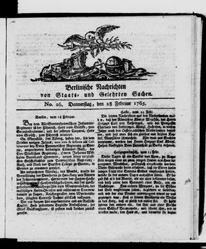 Berlinische Nachrichten von Staats- und gelehrten Sachen vom 28.02.1765