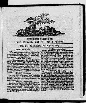 Berlinische Nachrichten von Staats- und gelehrten Sachen vom 07.03.1765