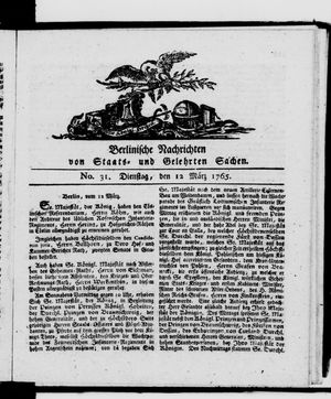 Berlinische Nachrichten von Staats- und gelehrten Sachen vom 12.03.1765