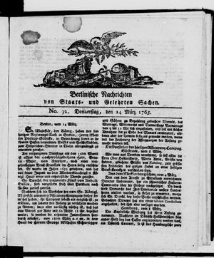 Berlinische Nachrichten von Staats- und gelehrten Sachen vom 14.03.1765