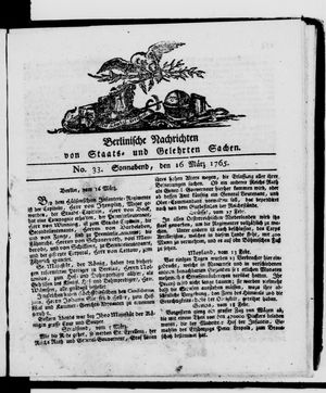 Berlinische Nachrichten von Staats- und gelehrten Sachen vom 16.03.1765