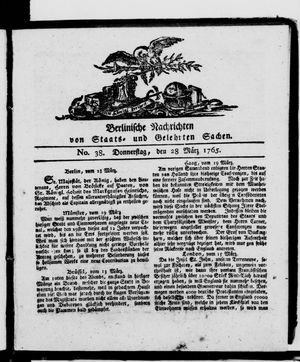 Berlinische Nachrichten von Staats- und gelehrten Sachen vom 28.03.1765