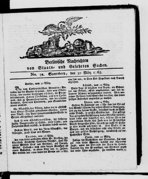 Berlinische Nachrichten von Staats- und gelehrten Sachen vom 30.03.1765