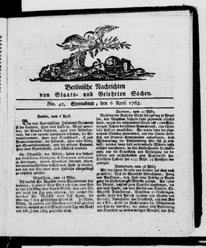 Berlinische Nachrichten von Staats- und gelehrten Sachen vom 06.04.1765