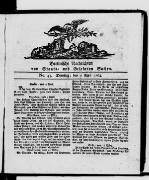 Berlinische Nachrichten von Staats- und gelehrten Sachen vom 09.04.1765