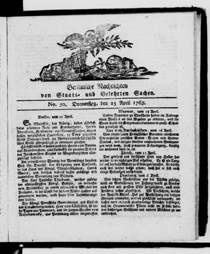 Berlinische Nachrichten von Staats- und gelehrten Sachen vom 25.04.1765