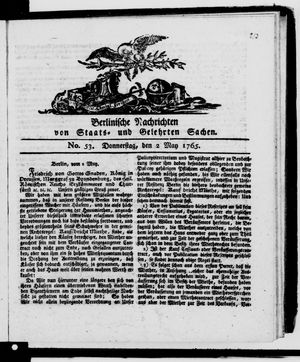 Berlinische Nachrichten von Staats- und gelehrten Sachen vom 02.05.1765