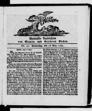 Berlinische Nachrichten von Staats- und gelehrten Sachen vom 16.05.1765