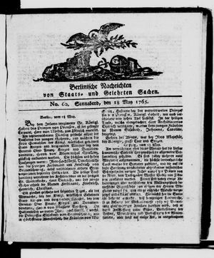 Berlinische Nachrichten von Staats- und gelehrten Sachen vom 18.05.1765