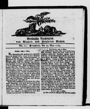 Berlinische Nachrichten von Staats- und gelehrten Sachen vom 25.05.1765