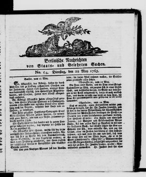 Berlinische Nachrichten von Staats- und gelehrten Sachen vom 28.05.1765