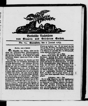 Berlinische Nachrichten von Staats- und gelehrten Sachen vom 08.06.1765