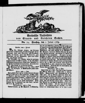 Berlinische Nachrichten von Staats- und gelehrten Sachen vom 02.07.1765