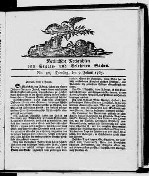Berlinische Nachrichten von Staats- und gelehrten Sachen vom 09.07.1765