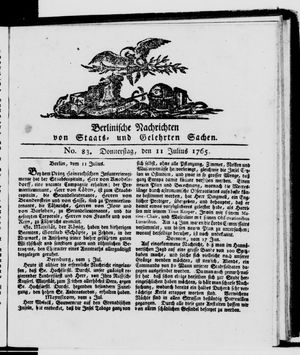 Berlinische Nachrichten von Staats- und gelehrten Sachen vom 11.07.1765