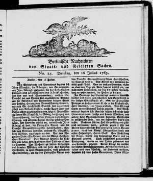 Berlinische Nachrichten von Staats- und gelehrten Sachen vom 16.07.1765