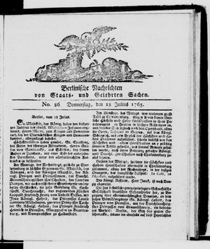 Berlinische Nachrichten von Staats- und gelehrten Sachen vom 18.07.1765