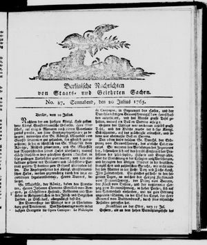 Berlinische Nachrichten von Staats- und gelehrten Sachen vom 20.07.1765