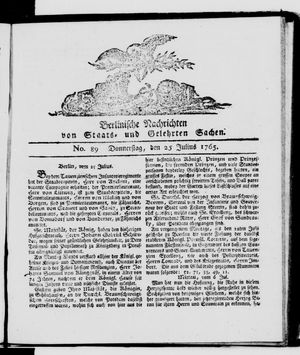 Berlinische Nachrichten von Staats- und gelehrten Sachen vom 25.07.1765