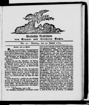 Berlinische Nachrichten von Staats- und gelehrten Sachen vom 30.07.1765