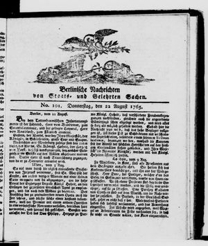 Berlinische Nachrichten von Staats- und gelehrten Sachen vom 22.08.1765