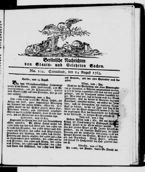 Berlinische Nachrichten von Staats- und gelehrten Sachen vom 24.08.1765
