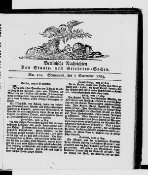 Berlinische Nachrichten von Staats- und gelehrten Sachen vom 07.09.1765