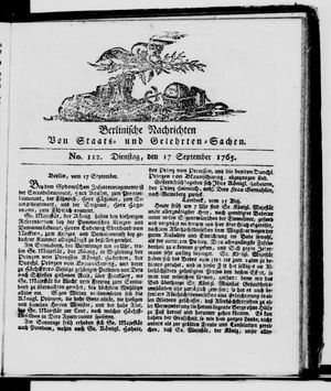 Berlinische Nachrichten von Staats- und gelehrten Sachen vom 17.09.1765
