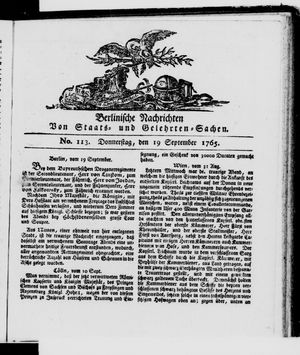 Berlinische Nachrichten von Staats- und gelehrten Sachen vom 19.09.1765