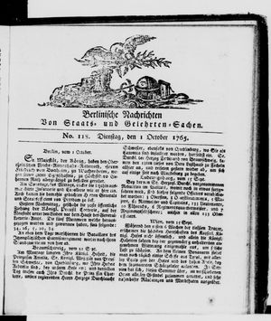 Berlinische Nachrichten von Staats- und gelehrten Sachen vom 01.10.1765