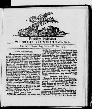 Berlinische Nachrichten von Staats- und gelehrten Sachen vom 17.10.1765