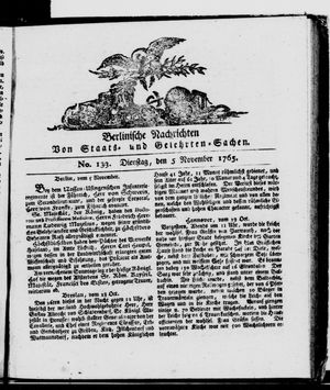 Berlinische Nachrichten von Staats- und gelehrten Sachen vom 05.11.1765