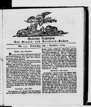 Berlinische Nachrichten von Staats- und gelehrten Sachen vom 07.11.1765