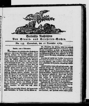 Berlinische Nachrichten von Staats- und gelehrten Sachen vom 16.11.1765