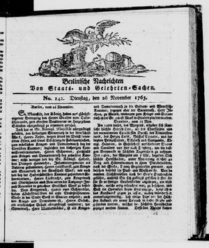 Berlinische Nachrichten von Staats- und gelehrten Sachen vom 26.11.1765