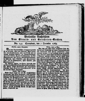 Berlinische Nachrichten von Staats- und gelehrten Sachen vom 07.12.1765