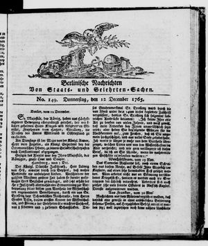 Berlinische Nachrichten von Staats- und gelehrten Sachen vom 12.12.1765