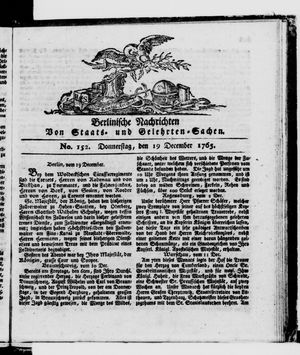 Berlinische Nachrichten von Staats- und gelehrten Sachen vom 19.12.1765