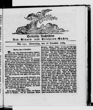 Berlinische Nachrichten von Staats- und gelehrten Sachen vom 26.12.1765