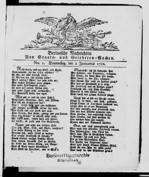 Berlinische Nachrichten von Staats- und gelehrten Sachen vom 02.01.1766