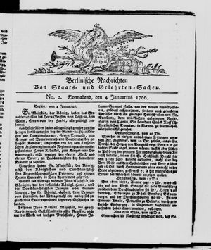 Berlinische Nachrichten von Staats- und gelehrten Sachen vom 04.01.1766